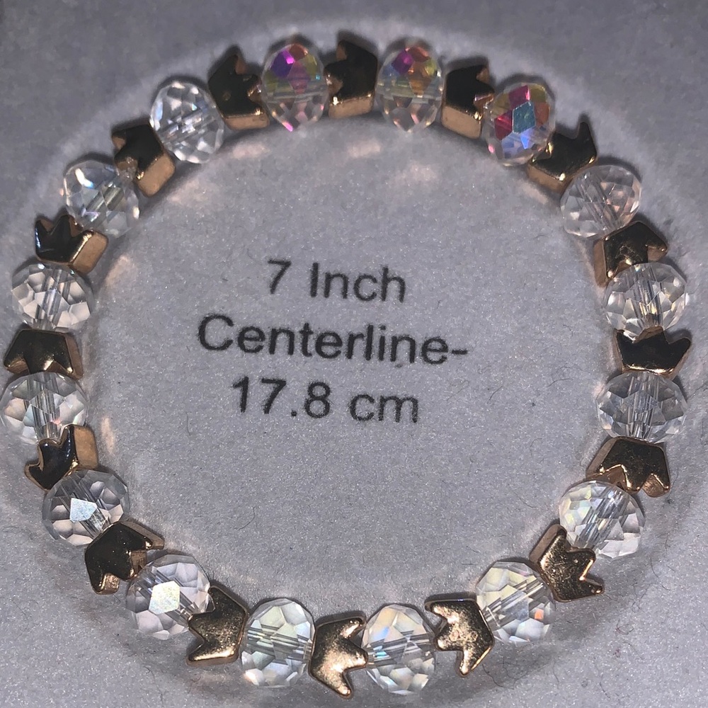 Aurora borealis Crystal stretch bracelet with gold crowns